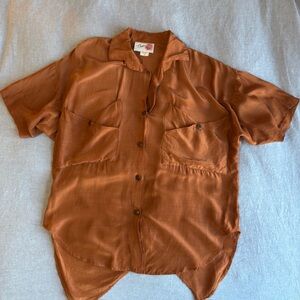 Chase Women's Short Sleeve Button Down Shirt in Rust Brown